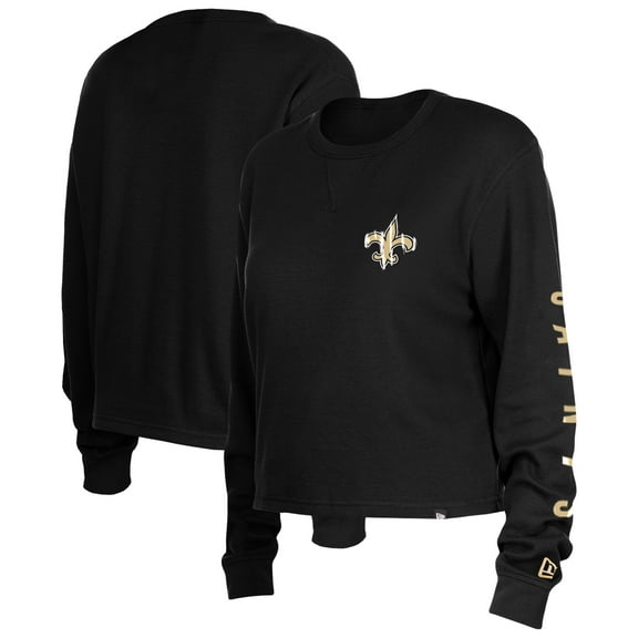 Women's New Era Black New Orleans Saints Sport Night Thermal Long Sleeve Cropped-T-Shirt
