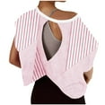thumbnail image 2 of HWRETIE Women's V-Neck Yoga T-shirt Short Sleeve Workout Top with Non-Positioning Print Hollow Design Casual Fashion Activewear for Fitness Pink-2, 2 of 5