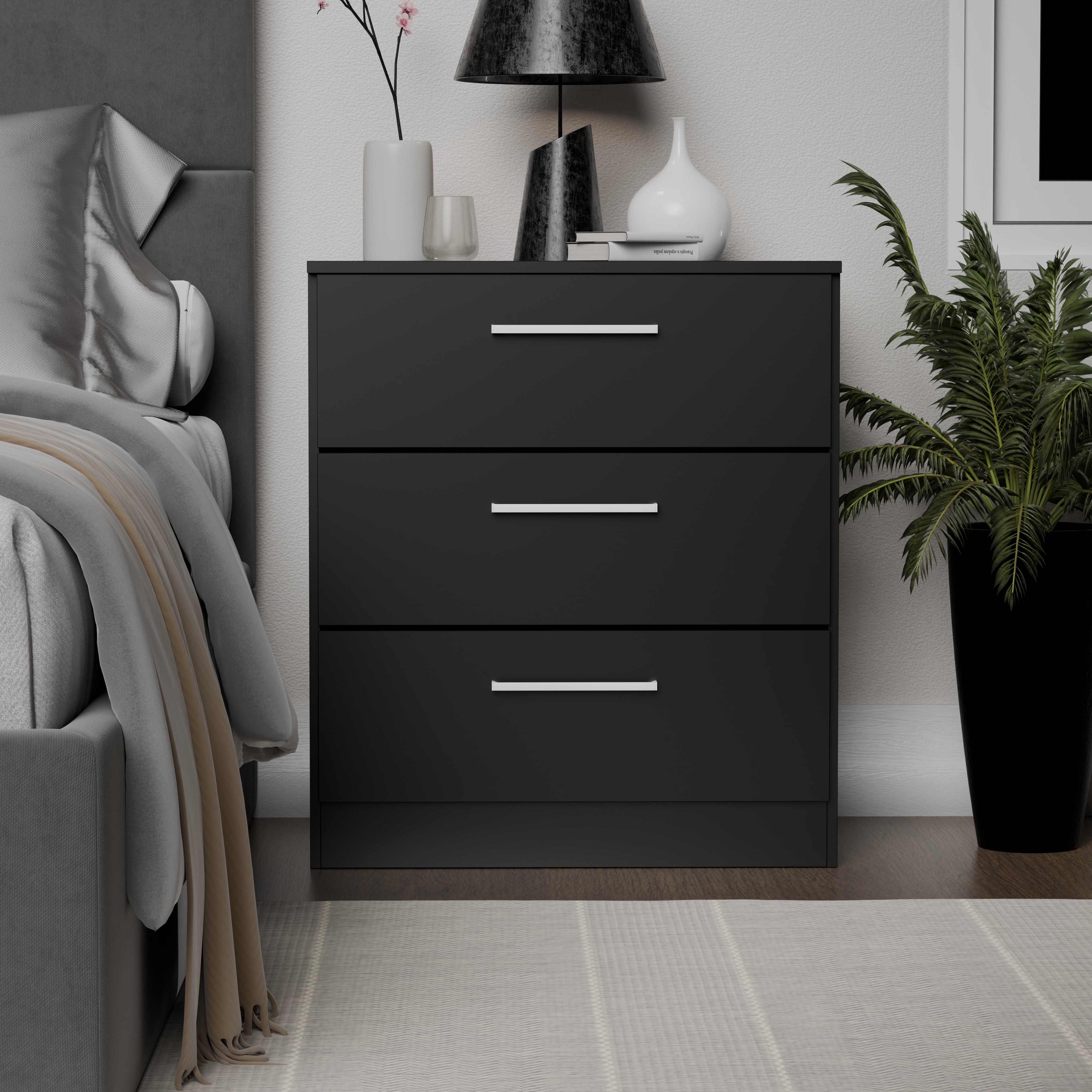 Kappesberg Jolyne 3-Drawer Vertical Dresser, Modern Black Bedroom Storage - for Adults and Teens