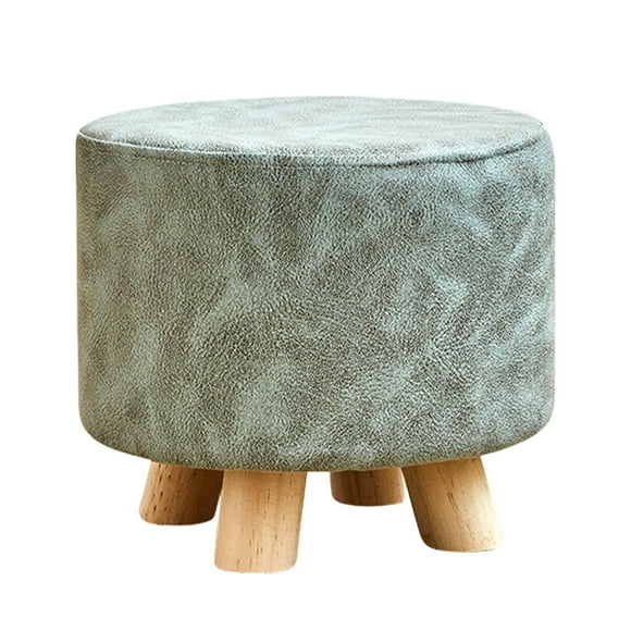 Reposapiés redondo pequeño, reposapiés otomano, taburete de ocio con patas de madera, reposapiés Gris