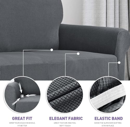 Super Stretch Couch Cover (72"-92") Universal Sofa Covers with Elastic Bottom, Dog Cat Pets Friendly Washable Furniture Protector Fitted Sofa Slipcovers Stay in Place (Dark Grey, Sofa)
