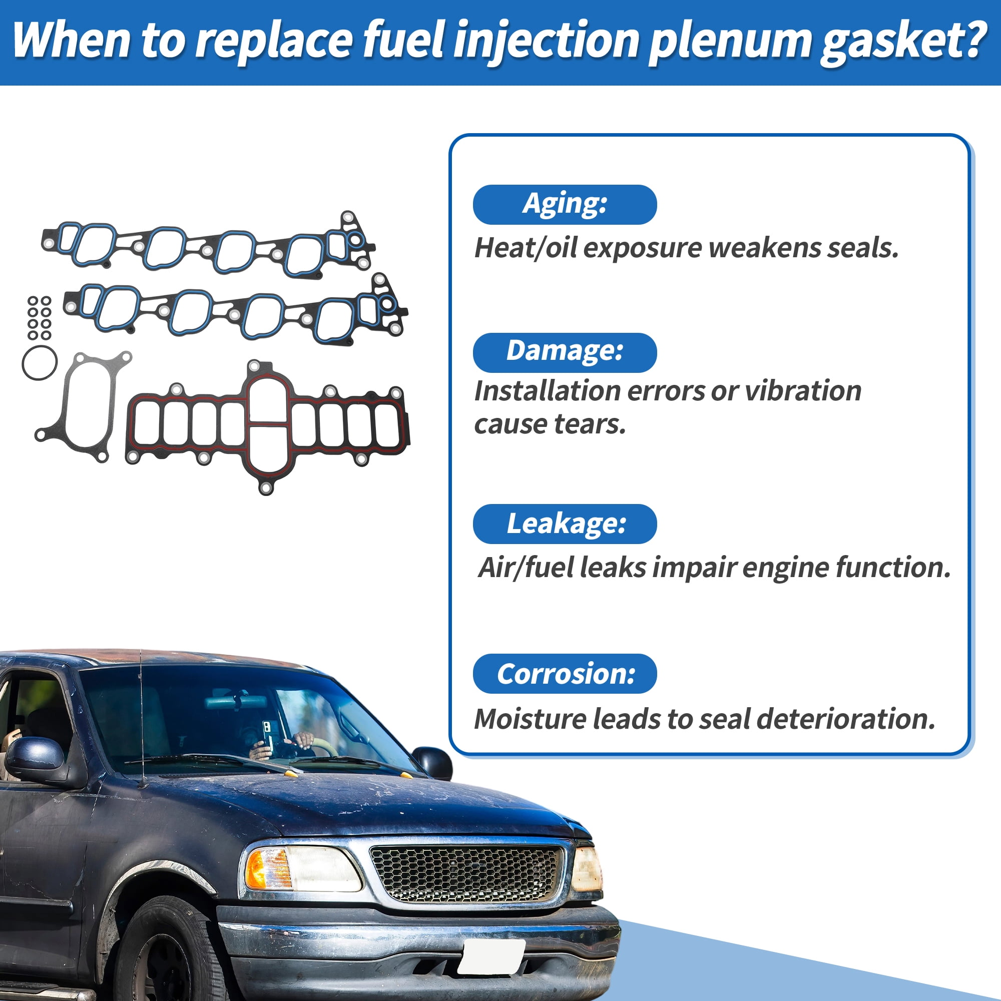 MS962811 Upper Intake Manifold Plenum Gasket for Ford F-150 2004-2010 for Ford E-150 E-250 4.6L V8 Replace IF281R/MS19370/AMS4737/MS19371/615278G/111030501/4C2Z9439CA/4C2Z9439CC