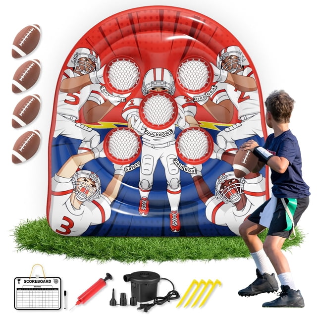 Juego inflable Football Target Toss con 4 balones de fútbol para niños