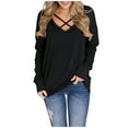 thumbnail image 1 of Women`s Multiple Color Exquisite Cute Smooth V-neck Solid Color Long Sleeve Polyester Blouse(Black,L), 1 of 4