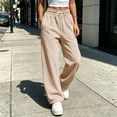 thumbnail image 5 of Women's Drawstring High Waist Wide Leg Sweatpants Y2K Loose Casual Joggrt Pants Soft Athletic Streetwear Pants with Pocket Fall Outfit Beige, 5 of 8