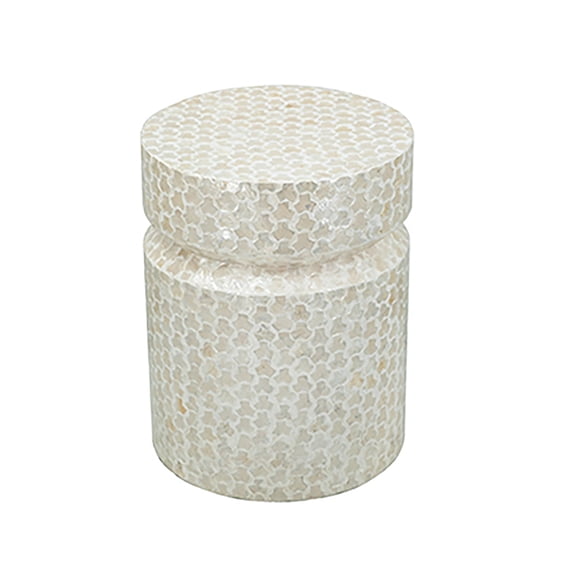 A&B Home Round Wooden Accent Stool with White Capiz Finish D14x18"