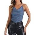 thumbnail image 1 of INSPIRAR CHIC Top de Cami de Mujer con Cuello Halter Brillante y Drapado, Sin Espalda, para Club, Talla S Azul, 1 of 6