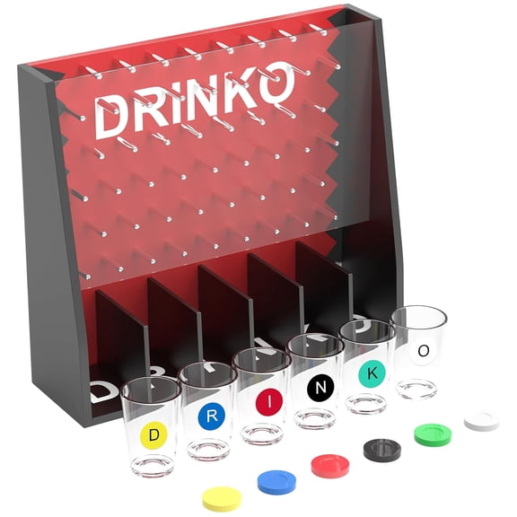 Fairly Odd Novelties: DRINKO - Shot Glass Drinking Party Game - Revamped Classic Chip Dropping w/ Challenge Twist, Metal Peg Board, Adults Game Night