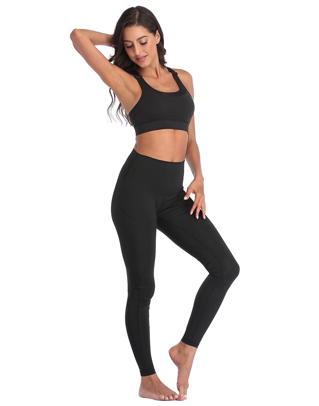 HDE Yoga Pants with Pockets for Women High Waisted Tummy Control Leggings ( Black, L) 