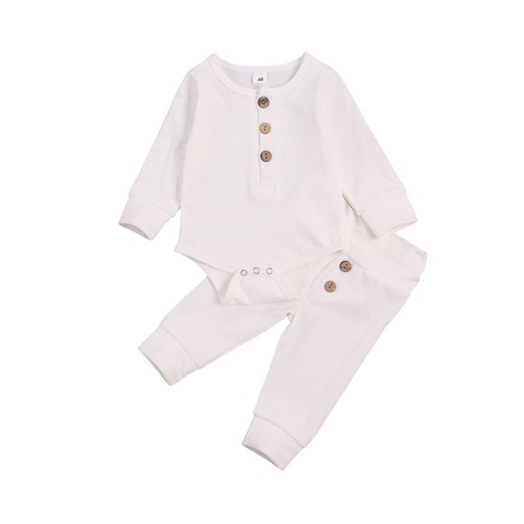 Newborn Baby Boy Pajamas Outfit Long Sleeve Button Romper Bodysuit Pants Sweatsuit 2PCS Winter Clothes Set