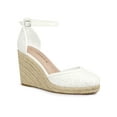 thumbnail image 1 of BLISSFUL STEP Espadrilles à Plateforme à Talons Compensés en Dentelle pour Femmes Sandales Blanches (Taille 8,5), 1 of 6