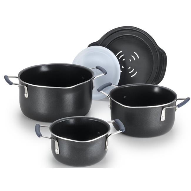 TFal B063S574 GRY AllinOne Aluminum Non Stick Pot, Gray 5 Piece