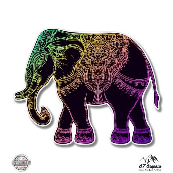 Elephant Colorful Henna Mandala - 3" Vinyl Sticker - For Car Laptop I-Pad Phone Helmet Hard Hat - Waterproof Decal