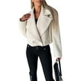 thumbnail image 3 of Female Crop Pea Coat Wool Blend Office Work Lapel Collar Short Winter Jacket Trench Coat White L, 3 of 10