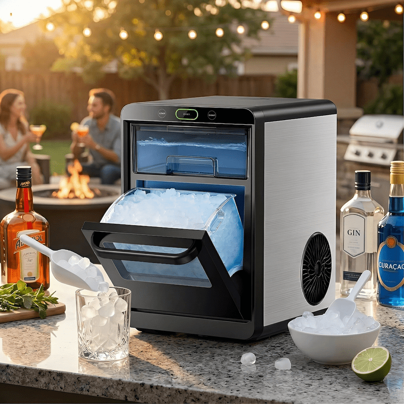Countertop Nugget Ice Maker with Front Pull-Out Water Tank, 44 lbs/24H Pebble Ice Machine, Removable Ice Basket, Self-Cleaning Crushed Ice Maker, Stainless Steel Finish for Kitchen