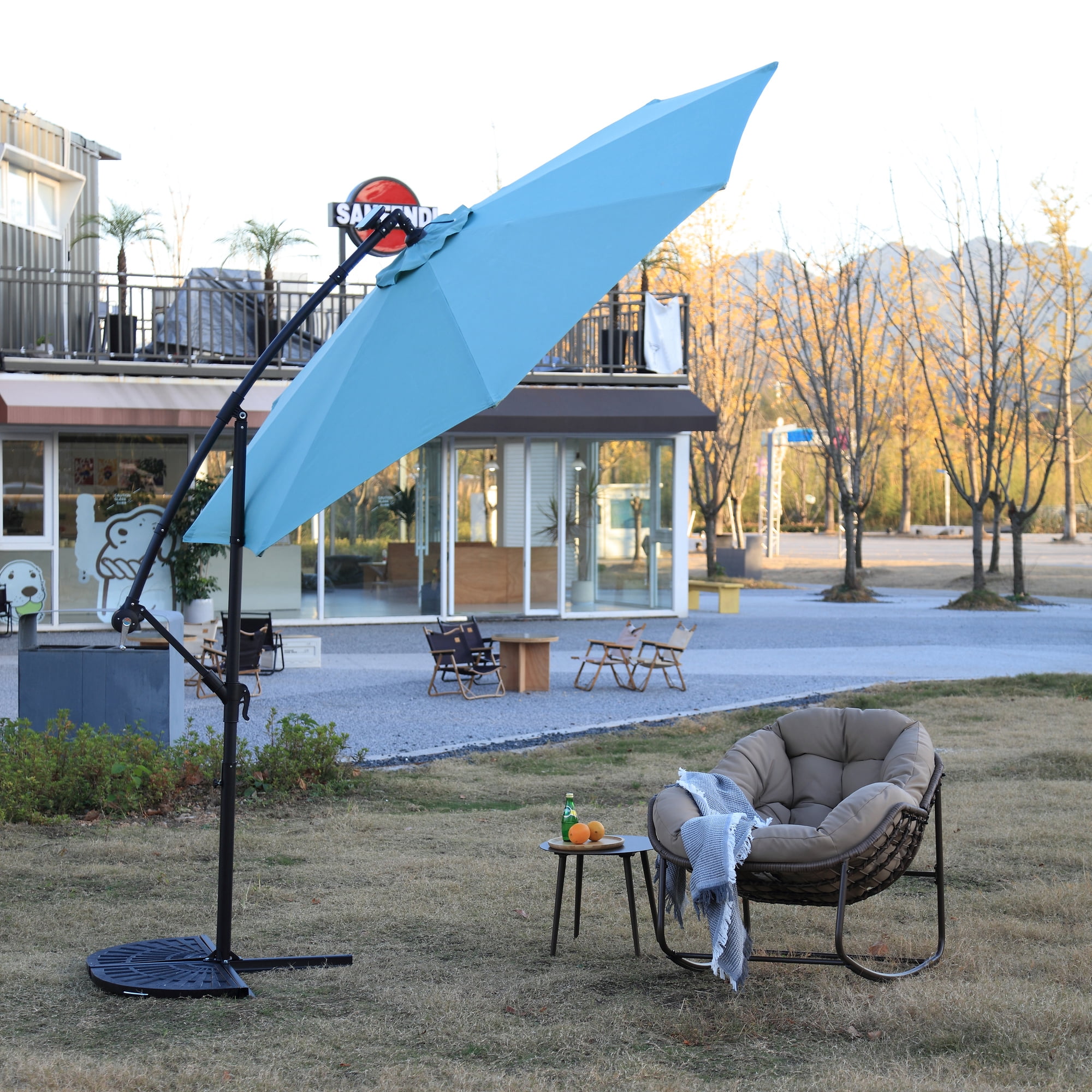 Sumdeal 10ft Solar LED Offset Hanging Market Patio Umbrella for Backyard, Poolside, Lawn and Garden, Outdoor Table Umbrella with Easy Tilt Adjustment, Durable Polyester Shade, Sturdy 8 Ribs