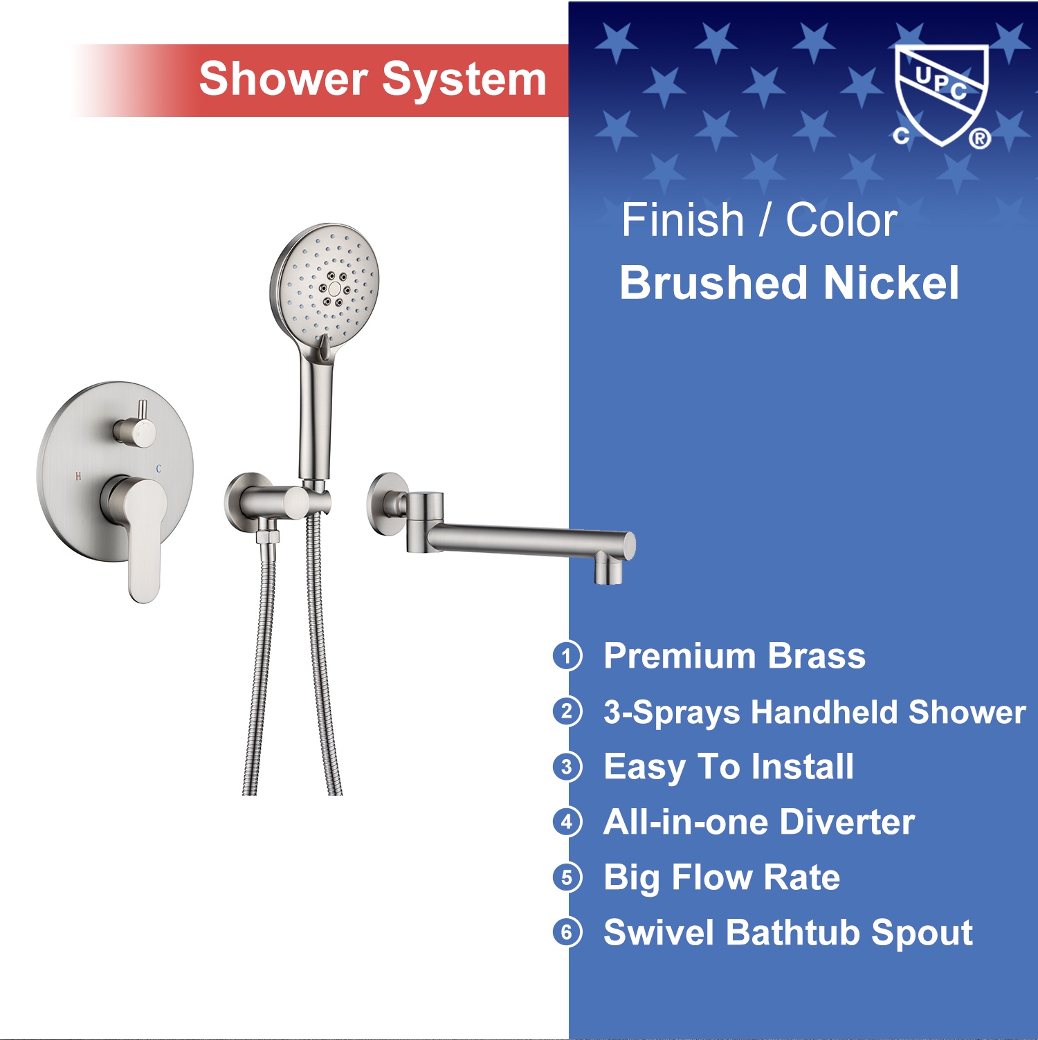 Rainlex One-Handle 1-Spray Setting Brushed Nickel Bathtub Shower Faucet