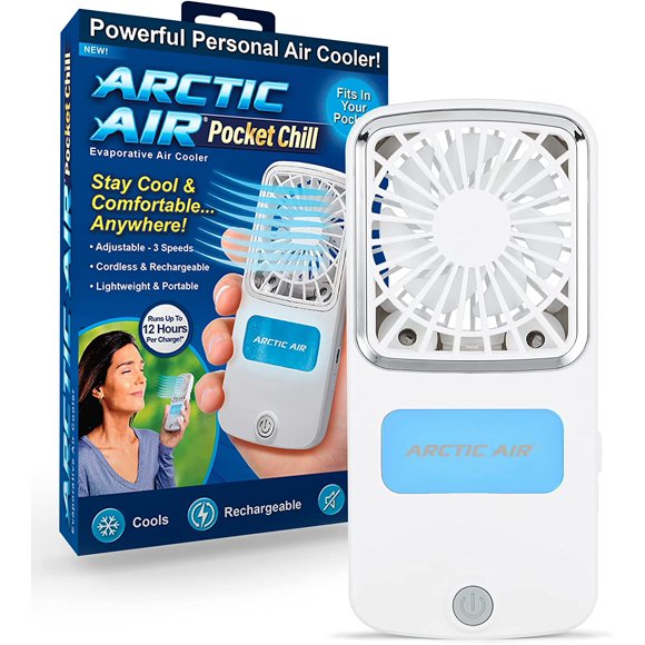 Arctic Air Mini Refroidisseur d'Air Personnel Portable de Poche Sans Fil Rechargeable 3 Vitesses Ventilateur à Brume Ultrafine avec Béquille et Lanière