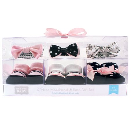 Hudson Baby Infant Girl Headband and Socks Giftset 6pc, Toile, One Size