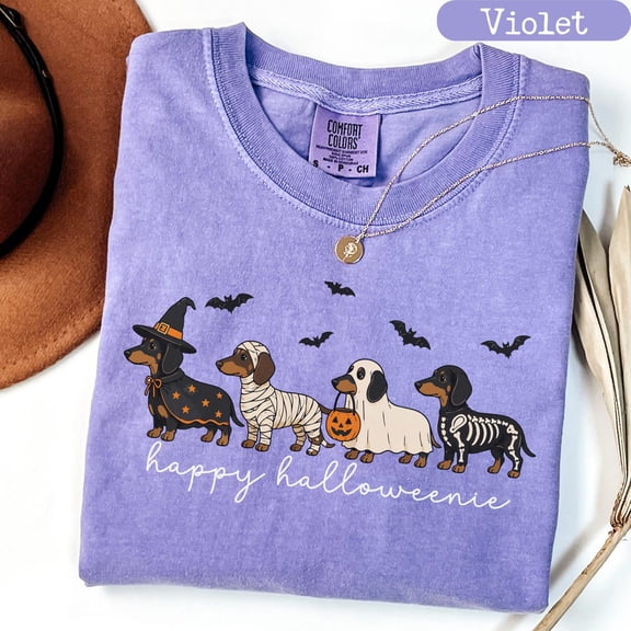 RosaWear Happy Halloweenie Dachshund Shirt, Wiener Dog Garment-Dyed Tee