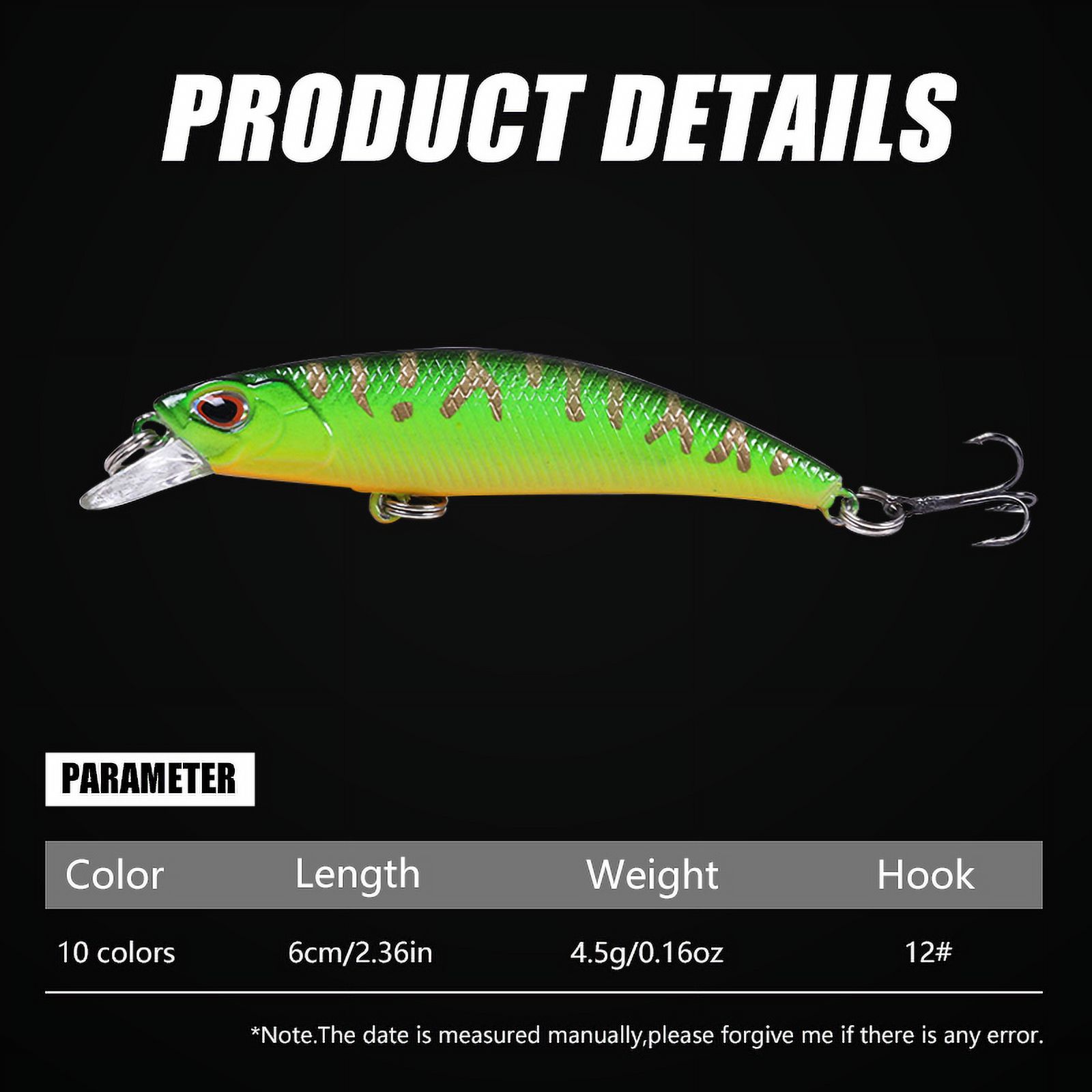 HENGJIA Fishing Lures Hard Bait Minnow VIB Lure with Treble Hook Life-Like Swimbait Fishing Bait Popper Crankbait Sinking Lure for Trout Bass Walleye Redfish, 10PCS