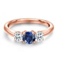 thumbnail image 3 of Gem Stone King 18K Rose Gold Plated Silver Blue Created Sapphire and White Topaz Engagement Ring for Women | 1.26 Cttw | Round 5MM | Gemstone September Birthstone | Size 5, 3 of 6