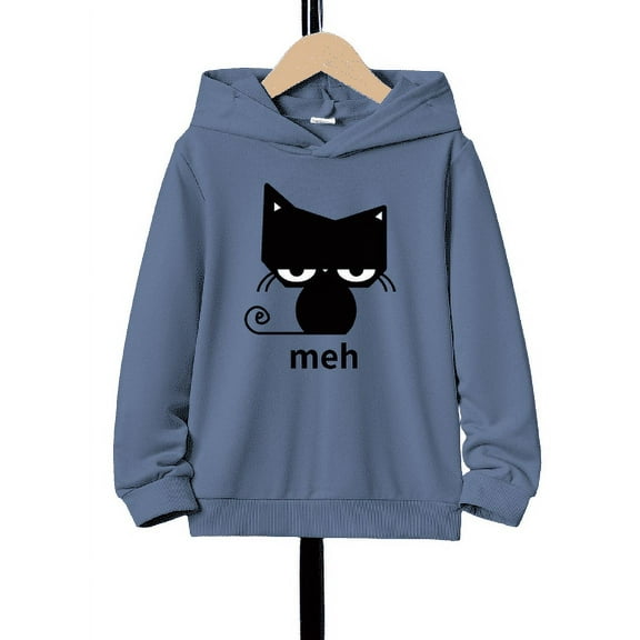Funny Cat Print Boys Casual Long Sleeve Sweatshirt ,Kids Hoodie Tops For Fall Winter