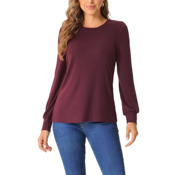 Camiseta básica de algodón INSPIRE CHIC para mujer con cuello redondo y manga larga, camiseta suave para capas