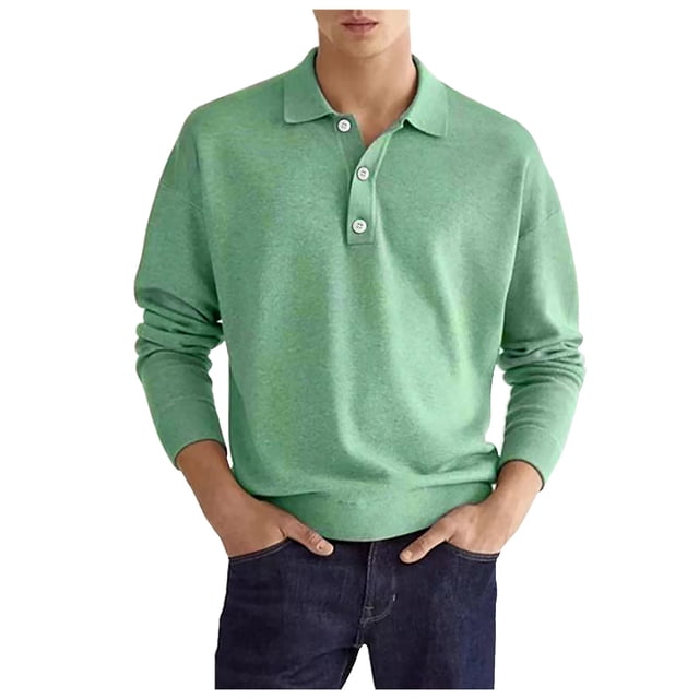 Men's Solid Color Button Long Sleeve Shirt - Lapel Design, Suitable for Work & Daily