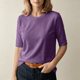 thumbnail image 2 of vzibsiv Womens Casual Half Sleeve Round Neck Blouses Solid Color Relax Fit Daily Tops Purple Size S, 2 of 6