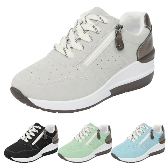 Modisza Platform Sneakers for Women Comfortable Walking Shoes Strappy Casual Running Sports Zipper Sneakers for College Black 5.5