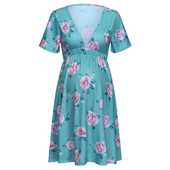 Women's Floral Maternity Ruffle Surplice Nursing Dress