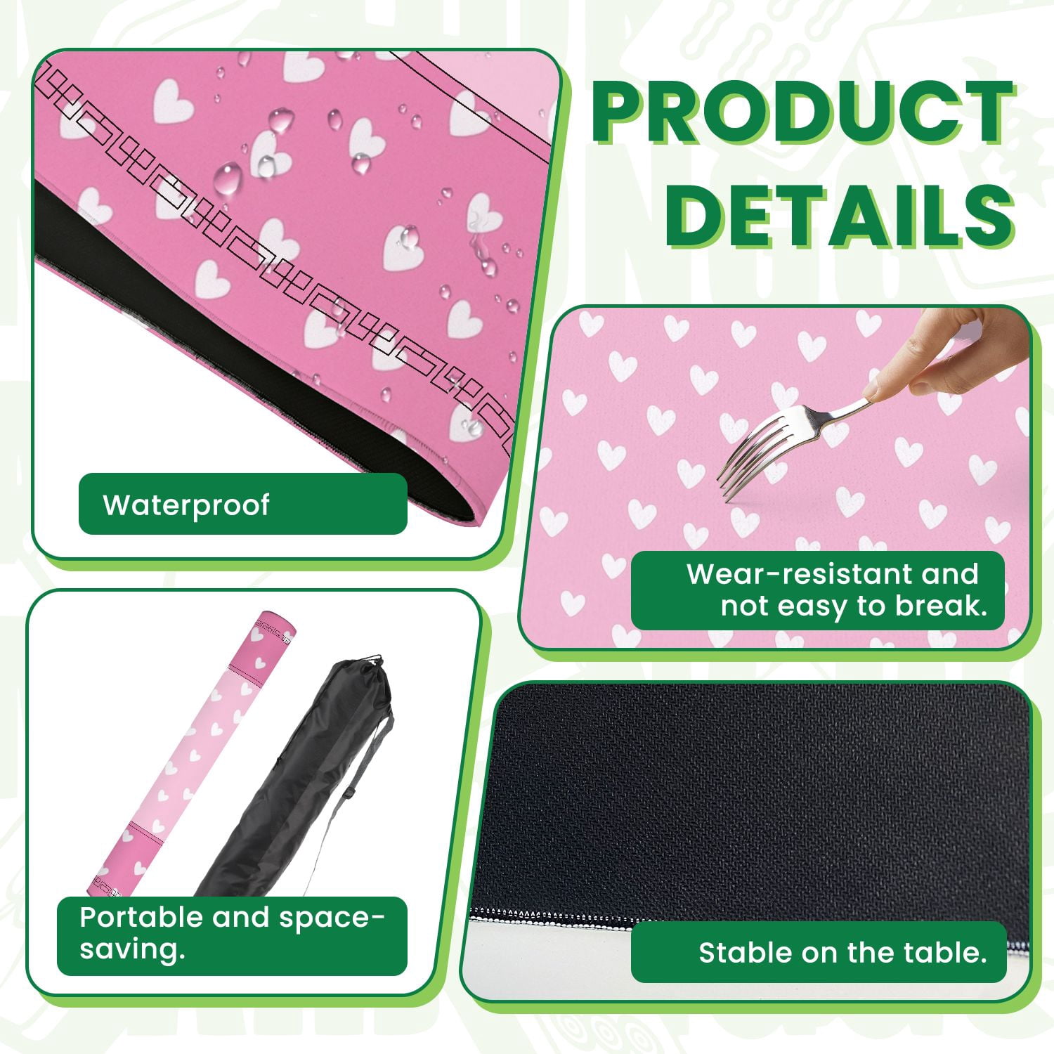 Mahjong Mat 31.5" x 31.5" Pink Heart White Red Hearts Soft Pink Non-Slip Noise Reduction American Mahjong Tiles Table Cover for Dominoes Poker Card Board Games Gift