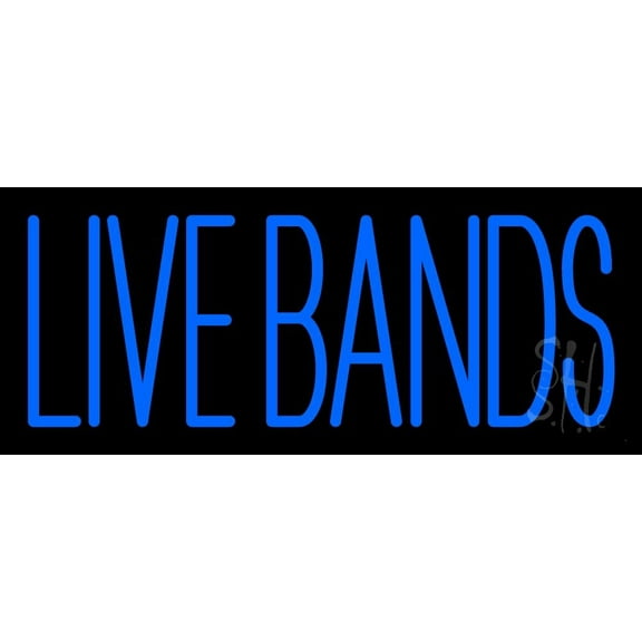 Blue Live Bands 2 LED Neon Sign 10" Tall x 24" Wide - inches Black Square Cut Acrylic Backing, with Dimmer - Premium built indoor Sign for Studio, Club, Home décor, Event, Workshop, Storefront.