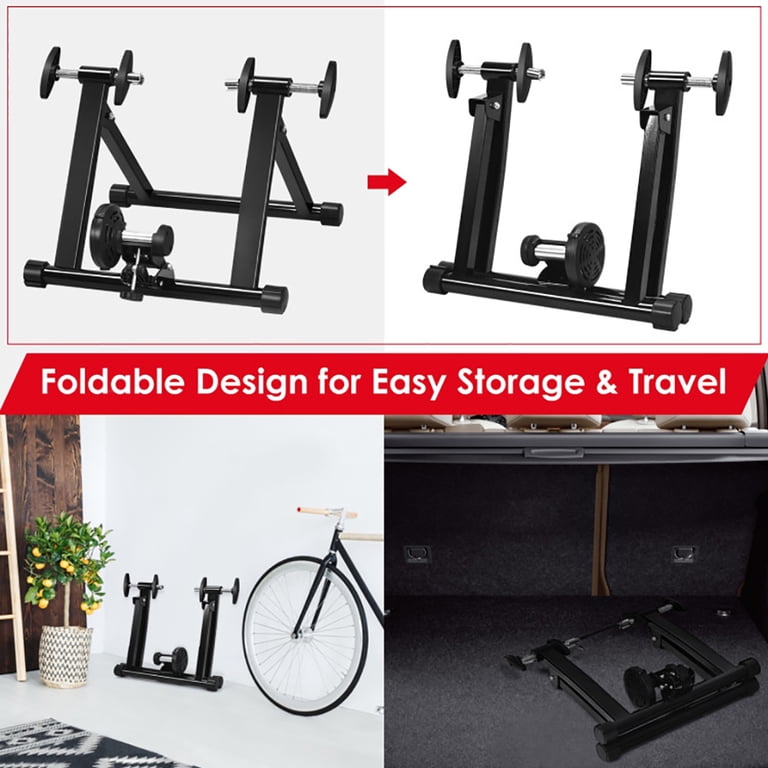 stationary bicycle stand Alpcour Bike Trainer for Indoor Riding Portable Foldable Magnetic Stainless Steel Indoor Trainer, Noise Reduction, 6 Resistance Settings & Bag Exercise for Road & Mountain Bikes knob roller Indoor Cycling Mountain Bike Training