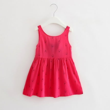 

Summer Baby Girl Kids Sleeveless Printing Pattern Cotton Princess Tutu Dress Wedding Christening Gown Dress