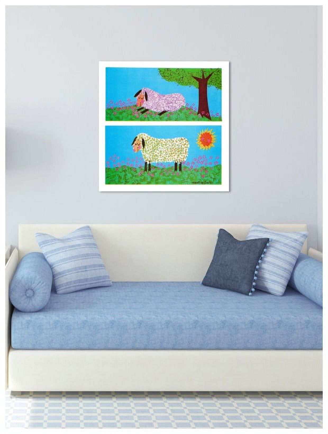 Marmont Hill "Happy Sheep" by Curtis Painting Print on Canvas