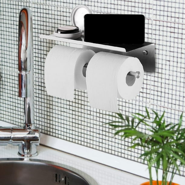 Portarrollos de papel de doble estante estante de papel higiénico de acero inoxidable con estante de almacenamiento para teléfono móvil dispensador de papel de doble rollo de Anggrek Otros