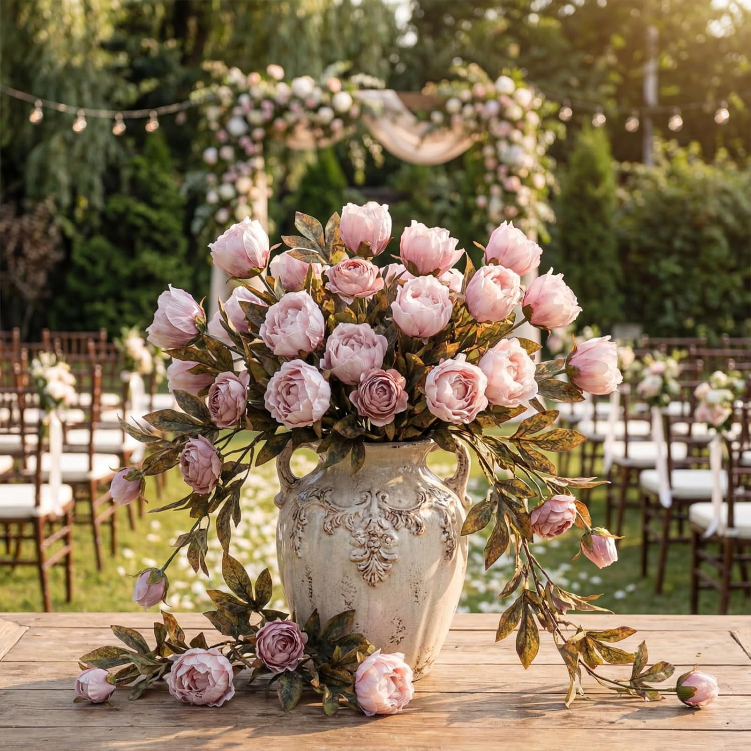 KUNPENG Mother's Day Flowers, Wedding Flowers, Artificial Peonies, Fake Flowers, Silk Peony Stems, Bridal Shower Decor, Vase Filler, Home Decoration Champagne*4