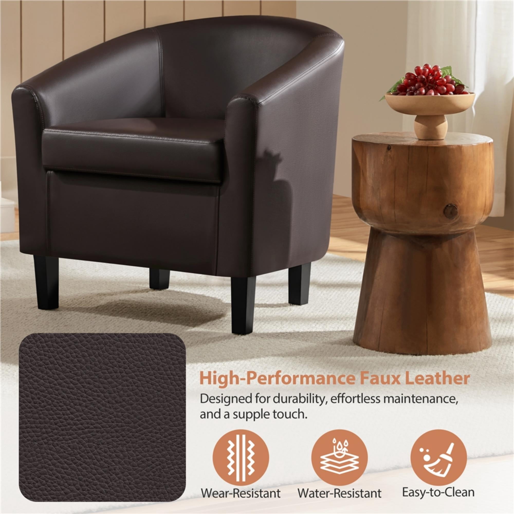 Renwick Faux Leather Barrel Accent Chair for Livingroom, Espresso