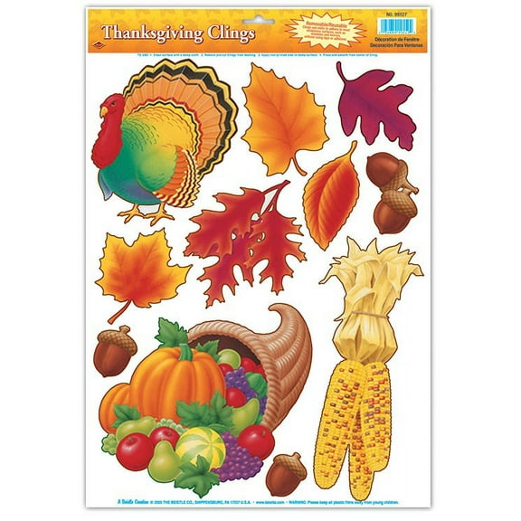 Beistle Club Pack of 132 Fall Harvest Thanksgiving Window Clings 17"