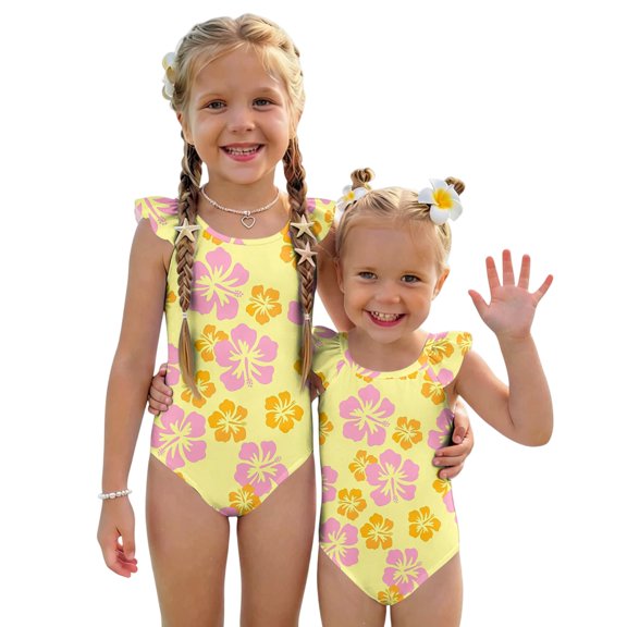 Abcomgle Girls One Piece Swimsuits 10-12 Floral Print One Piece Girls Swimsuit Ruffled Stretchy Girls Swimwear