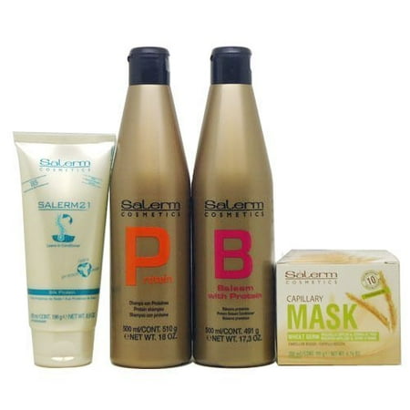 Wheat Protein Conditioner - Salerm Combination Set Ii (Salerm Protein Shampoo 500 Ml ,Balsam Conditioner 500ml, Capillary Mask Wheat Germ200ml, 21 Leave in Silk Protein 200ml by Salerm