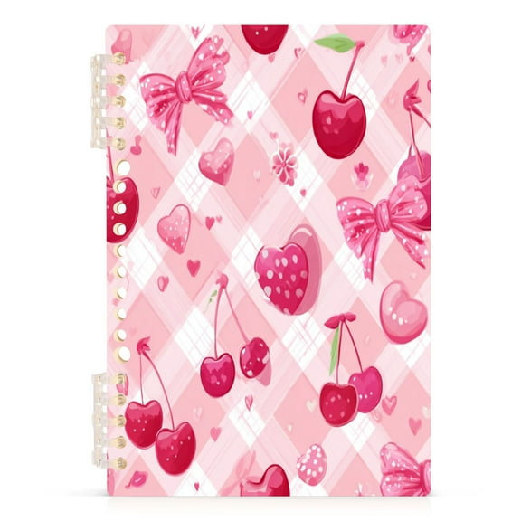 A5 Spiral Notebook 60 Sheets Diary Removable & Adjustable Wire Binding Journey Note 80g Paper Cherry and Pink Bow Pattern 1PCS