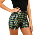 thumbnail image 3 of Feancey Sequin Shorts for Women Mardi Gras Sparkly Party Shorts Colorblock Striped Fashion Disco Glitter Shorts Night Out Concert Costumes Multicolor S, 3 of 9