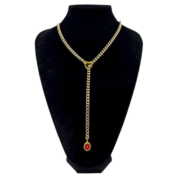 Collar de Cadena de Oro en Forma de Corazón Anillo Tórico Ajustable Titanio Acero Punk Cubano Collar Largo, K Chapado en Oro