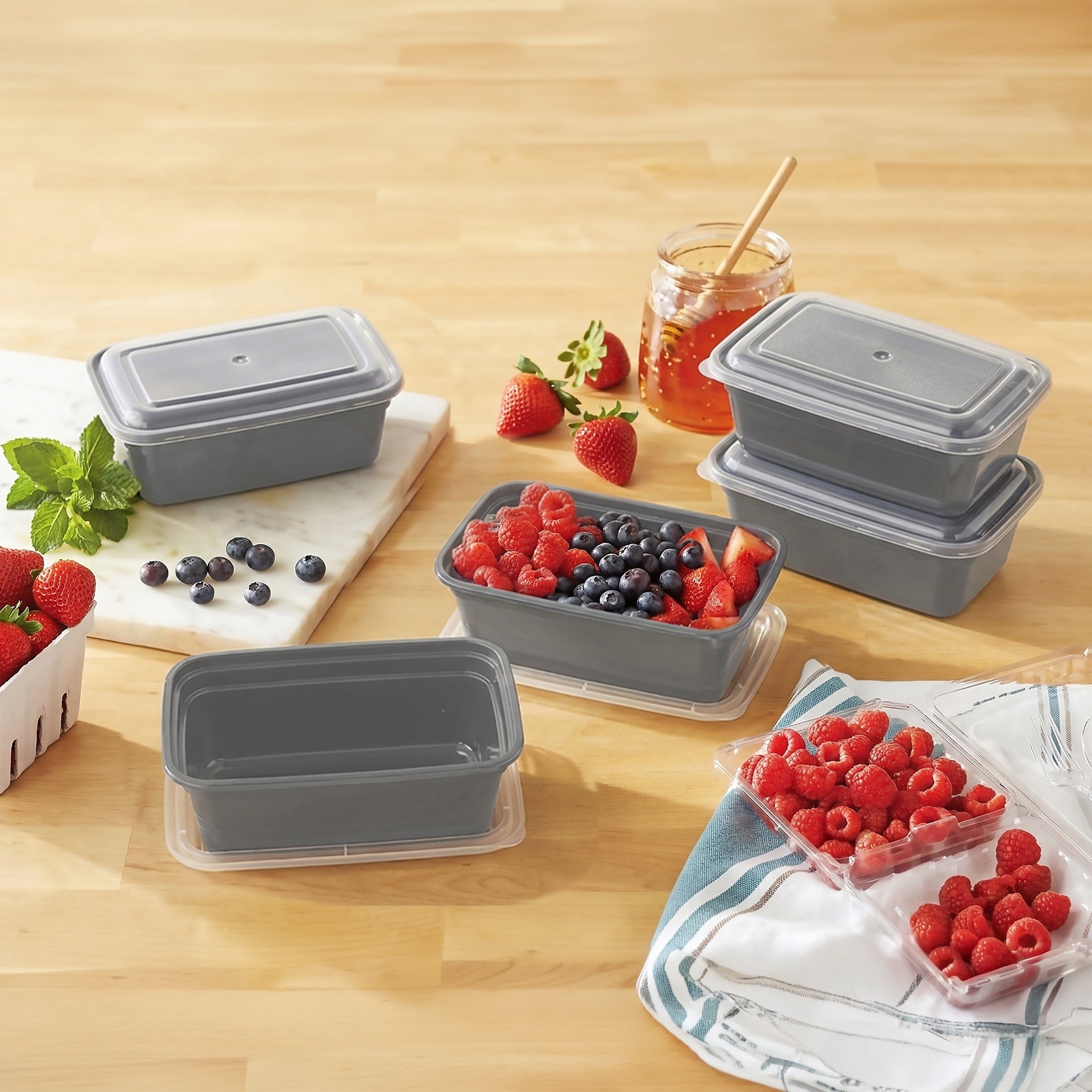 Mainstays 5-Pack 1-Compartment BPA-Free Plastic Snack Meal Prep Food Storage Containers, 3 Cup, Soothing Grey