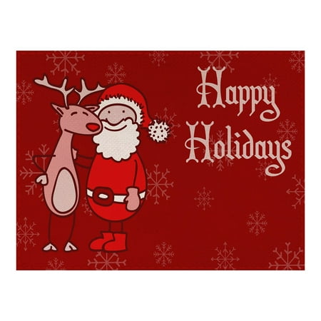 

Trayknick Christmas Placemat Cute Santa Claus Snowman Elk Christmas Tree Prints Table Decoration Reusable Christmas Dining Table Mat Water Cup Pad Kitchen Accessories