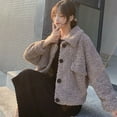 thumbnail image 3 of Tejiojio Clearance Rollbacks Women's Winter Fashion Lmitation Lamb Wool Short Loose Plush Tops Coat, 3 of 8