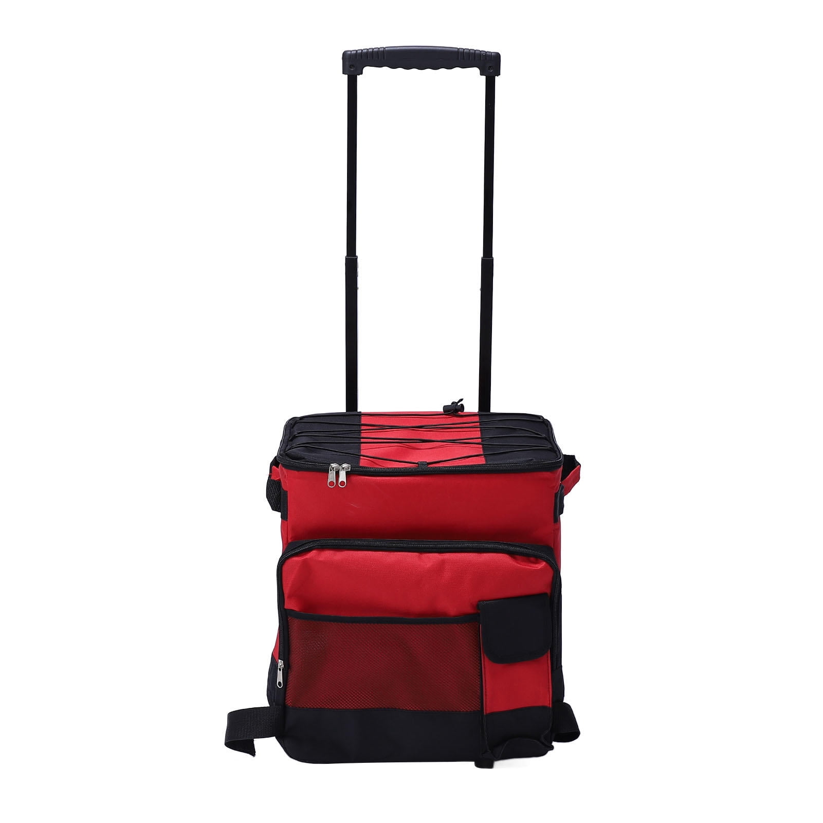 YAHHU 43L Waterproof Foldable Rolling Cooler – 600D Oxford, 4‑Wheel, Adjustable Height, Ice & Warm Food Storage, Red